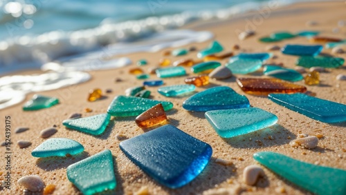 Colorful Sea Glass on Sandy Beach	
