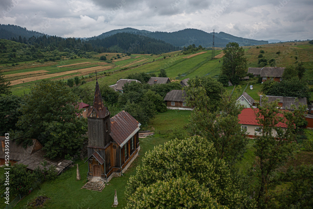 Old Wooden Church with Steeple and Cross Old Wooden Church with Steeple and Cross