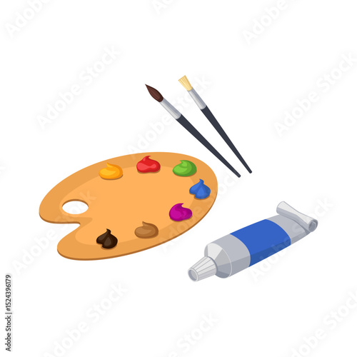 Art Palette with Paint Brushes and Tube for Artistic Creation Illustration