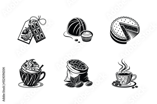 Delicious Sweets and Coffee A Collection of Monochrome Dessert Illustrations