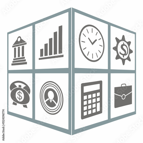 Business Cube Financial Management, Time, and Growth Icons