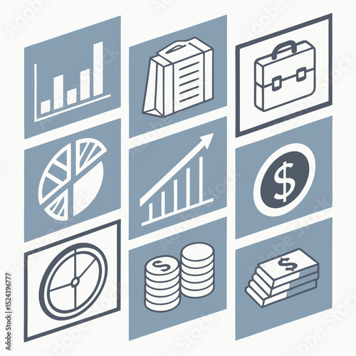 Financial Growth and Business Success Charts, Graphs, and Icons