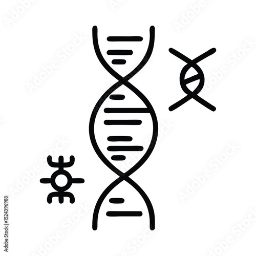 Dna helix with chromosome and virus icons isolated on white background