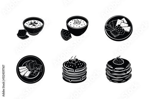 Silhouette Icons Breakfast, Brunch, and Soup Dishes