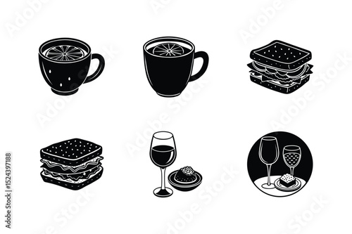Silhouette Icons Drinks, Sandwiches, and Food