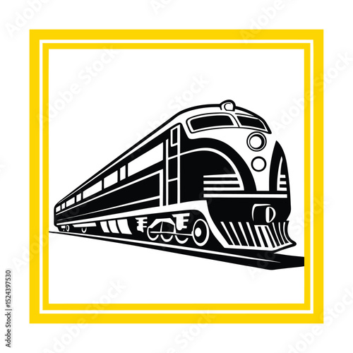 Vintage Streamlined Passenger Train Illustration Black and White Railroad Design