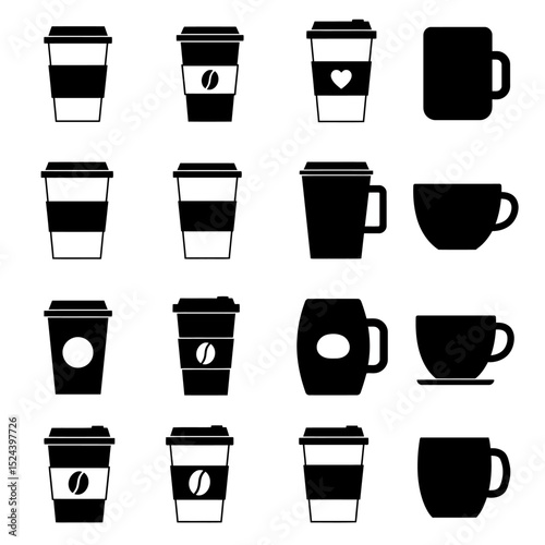 Cartoon cups. Vintage english teacup, coffee cup and kitchen mug. Tea ceremony vector Illustration set of cup porcelain tableware