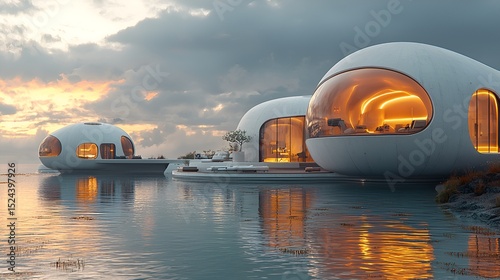 Futuristic Floating Homes at Sunset