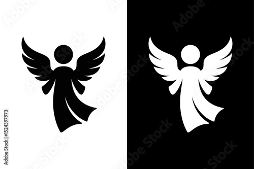 Angel Silhouette Icon in Black and White Perfect for Logos & Prints