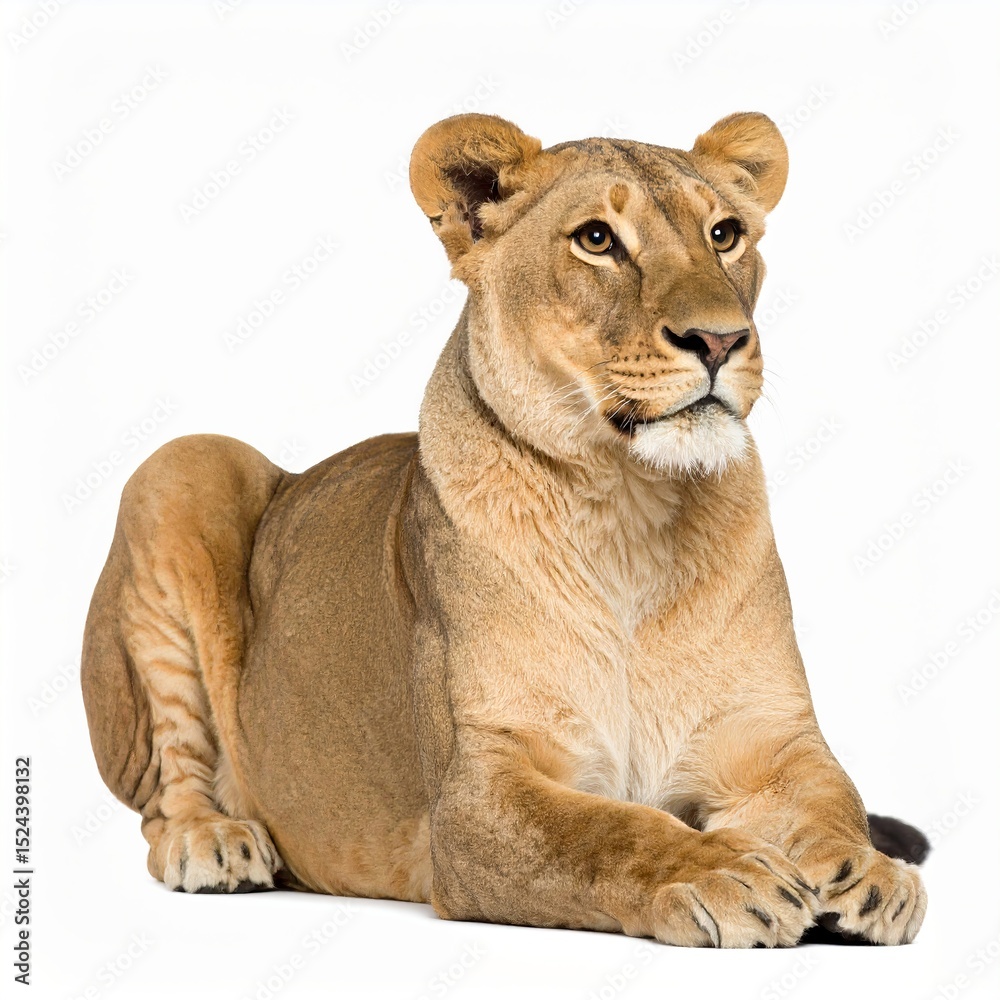 Fototapeta premium Lioness over white background, wild animal