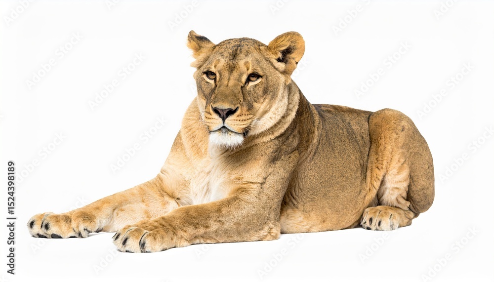 Fototapeta premium Lioness over white background, wild animal