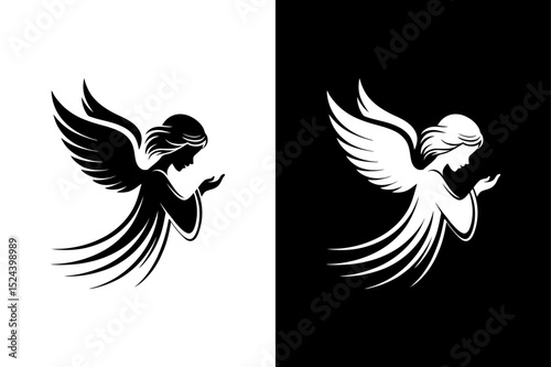 Angel Icon Silhouette Black and White Vector Format.