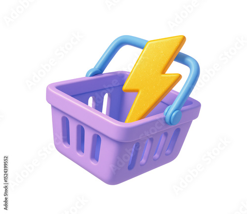 3d shopping basket flash sale and fast delivery concept