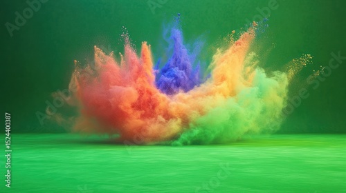 Vibrant Explosion of Powdered Pigments on a Green Backdrop Creates an Impactful Display