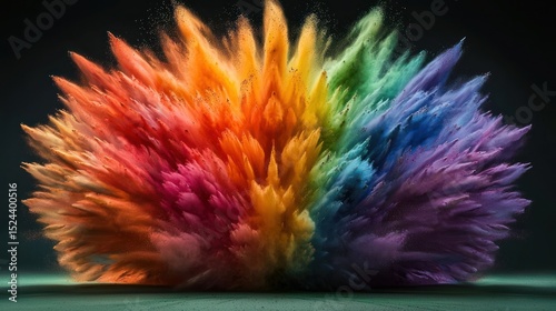 Colorful powder explosion with dynamic rainbow hues against a dark background photo
