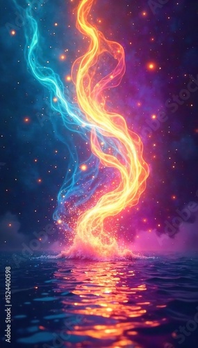 A calming scene of intertwining energy streams, visualized with vibrant, abstract swirls of light, representing the flow of mediation energy and inner peace , aura, abstract, mediation