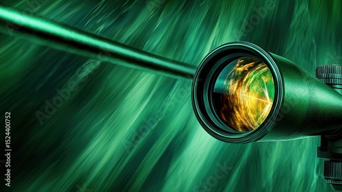 Abstract vision: A dynamic view through a scope on a blurred green backdrop