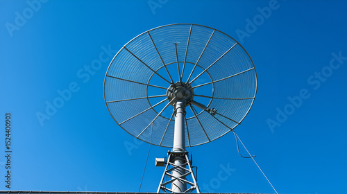 Close-up of a radio antenna transmitting radio waves against a clear blue sky , vhf, kilohertz, sky