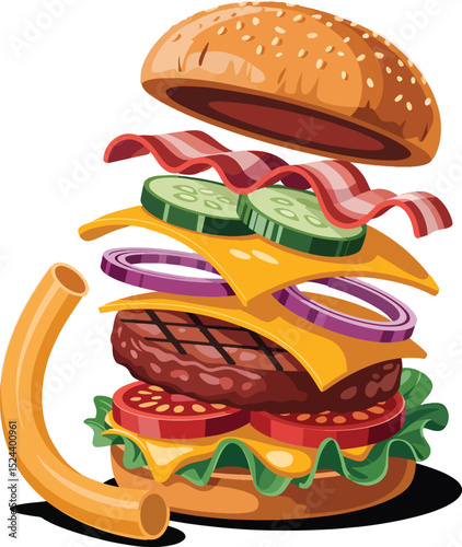 Delicious Cheeseburger Illustration with Fresh Ingredients