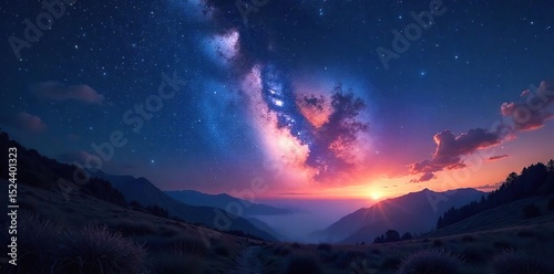 A breathtaking night sky ablaze with countless stars, illuminating the dark landscape with a celestial glow Perfect for astronomy, space, nature, and fantasy themes , galaxy, glitter