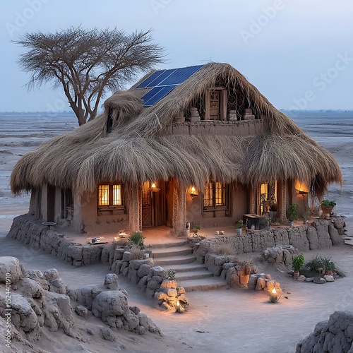 Remote countryside eco hut with stairs high resolution picture