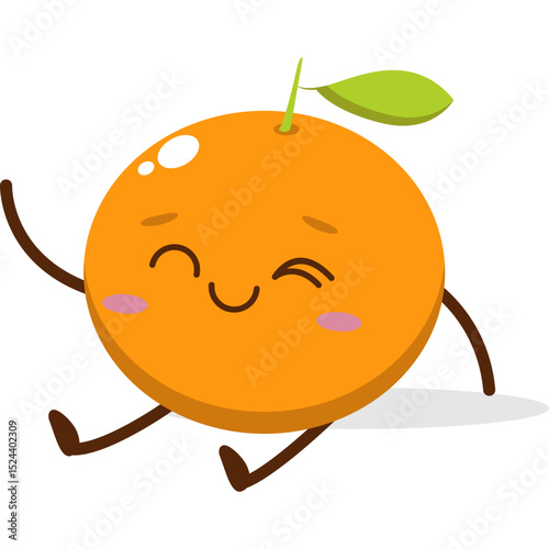 Cute orange character kawai vector for orange mascot. happy face, winking eye,. smile