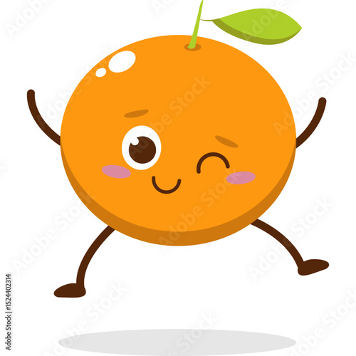 Cute orange character kawai vector for orange mascot. happy face, winking eye,. smile