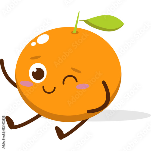 Cute orange character kawai vector for orange mascot. happy face, winking eye,. smile
