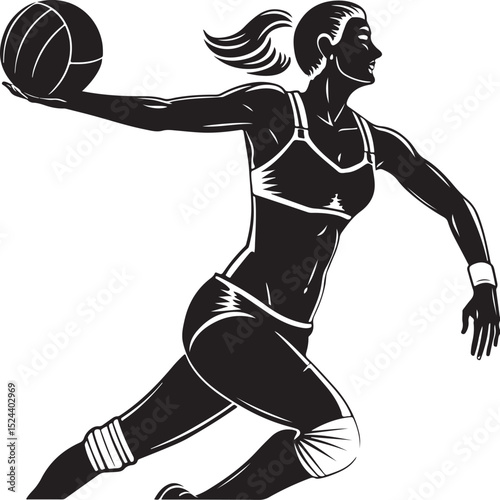 Female volleyball player, volleyball net silhouettes vector graphic design