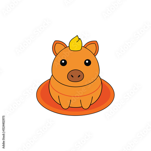 cheerful kawaii capybara in hot spring with orange
