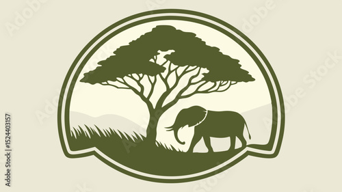 Generated AI Wildlife Conservation Badge  Elephant & African Savanna Silhouette