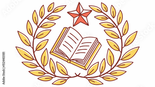 Generated AI  Academic Excellence - School Achievement Badge, Laurel Wreath, and Open Book
