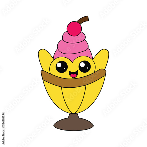 cheerful kawaii banana split sundae