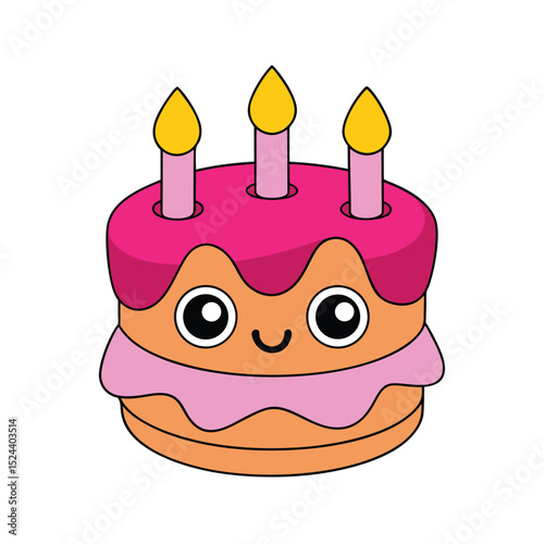 cheerful kawaii birthday cake with candles