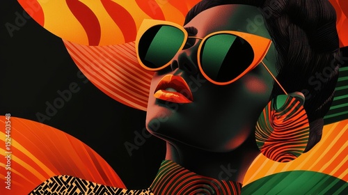 Vibrant Retro-Inspired Portrait of a Woman with Sunglasses and Bold Colors