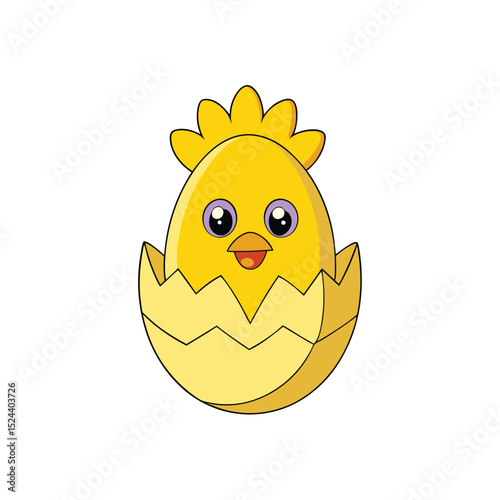cheerful kawaii easter chick with egg