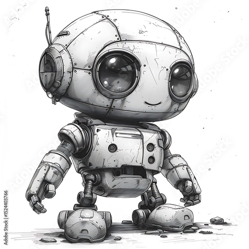 Rough sketch of robot with soft glow high resolution picture
