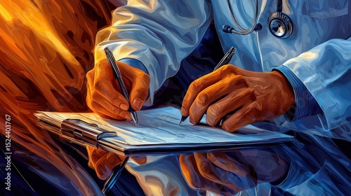 Healthcare professional meticulously documents patient information on a clipboard