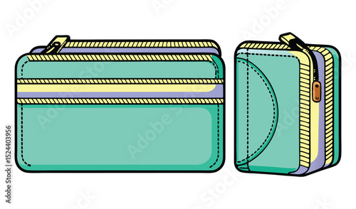 Photo of pastel green zipped wallets, one open and one closed, isolated on white background
