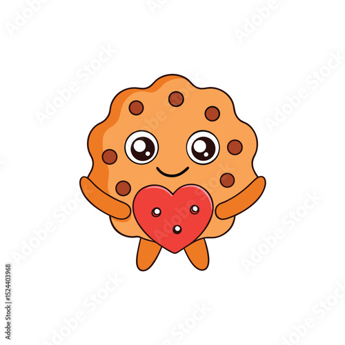 cheerful kawaii cookie holding a heart
