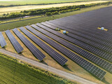 Aerial view of solar power station with energy storage