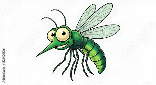 Foto Funny cartoon green mosquito with big eyes