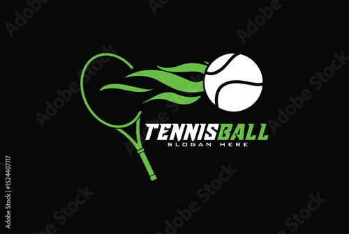 Tennis Sports Badge Logo Vector Illustration Icon With Fire and Racket.