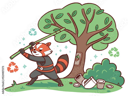 Funny cartoon tree illustrations with happy animals for children's nature art