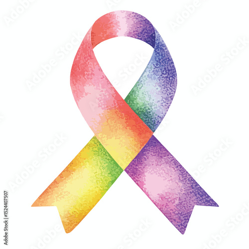 Watercolor Rainbow Awareness Ribbon with Textured Design