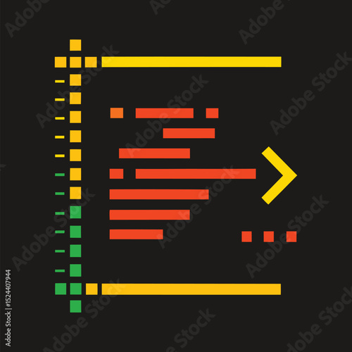 Code editor interface display with red horizontal bars and yellow accents