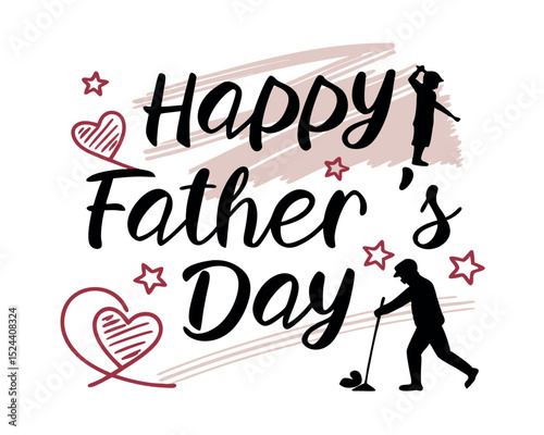Happy Fathers Day Card Design with Silhouettes and Hearts