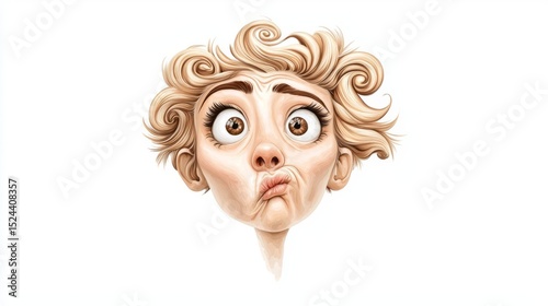 A humorous illustration of a surprised person with curly hair and expressive features, capturing a quirky emotion.