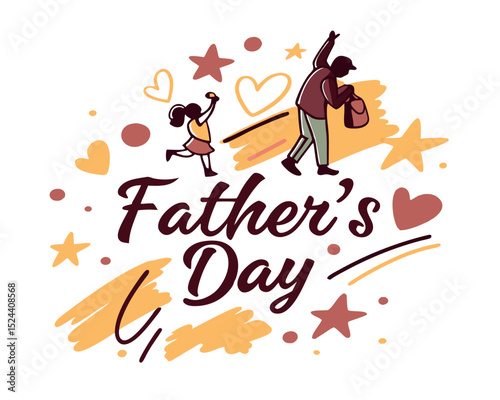Happy Fathers Day Illustration with Father and Daughter