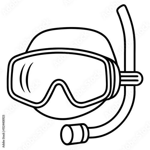 Hand-drawn style snorkel mask line art—great for summer holidays, marine-themed graphics, and clipart collections.